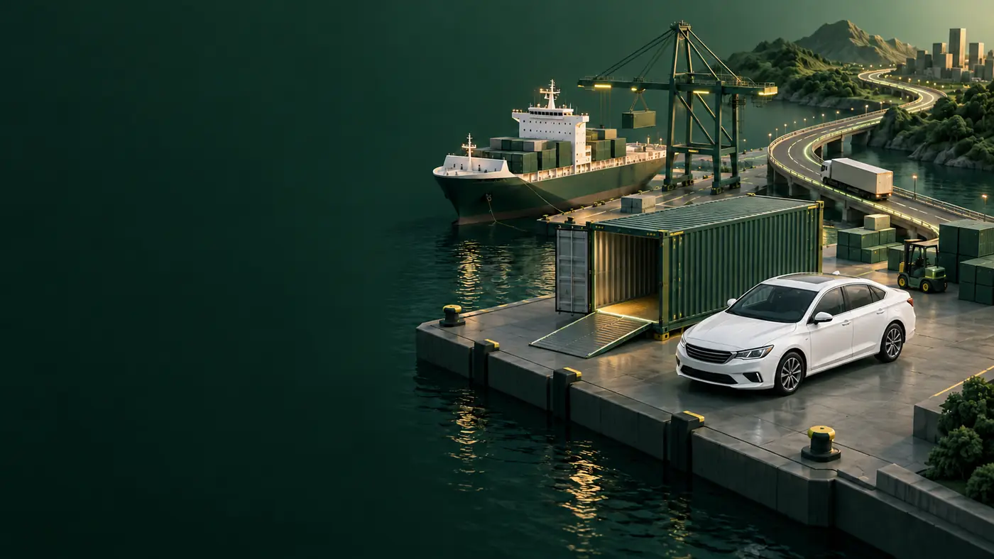 AI concept illustration of vehicles and an export terminal